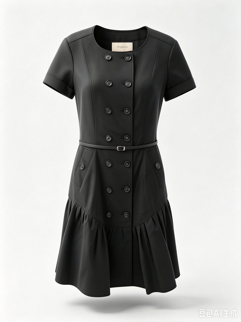 Burberry Short Sleeve Double-Breasted Black Dress with Belt